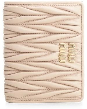 Miu Miu Matelassé Leather Wallet - Natural