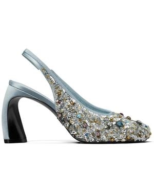 Tory Burch Peep-Toe Embellished Slingback Court Shoes - White