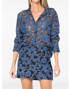 JBQ Beckett Floral-Pattern Lace Skirt - Blue