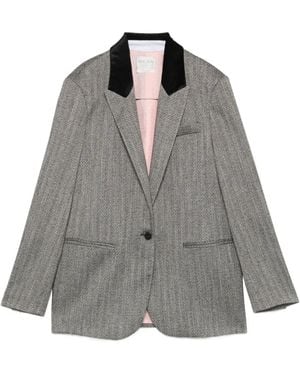 forte_forte Herringbone-Pattern Velvet-Collar Jacket - Grey