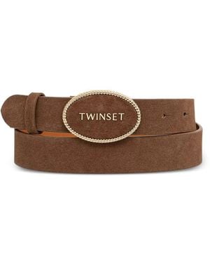 Twinset Logo-Plaque Suede Belt - Brown