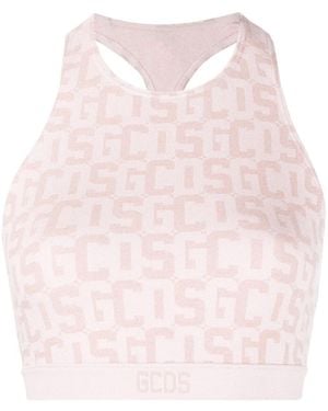 Gcds Logo-Print Cropped Top - Pink