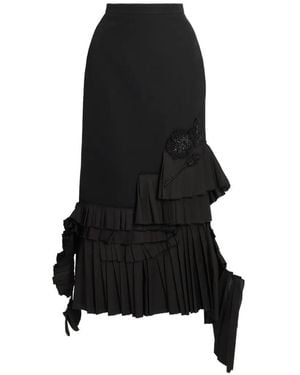 Erdem Ruffled Embroidered Midi Skirt - Black