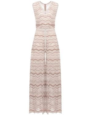 D.exterior Chevron-Knit Sleeveless Jumpsuit - White