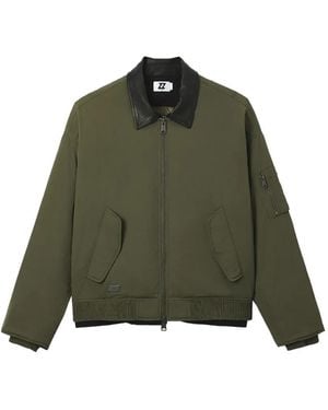 Izzue Jacke Mit Lederkragen Und Reißverschluss - Grün