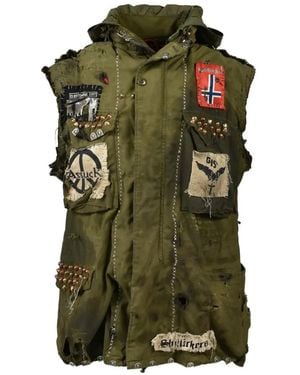 Marking Distance Gulag Patchwork Studded Gilet - Green