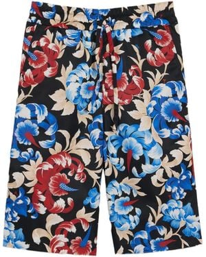 Ami Paris Floral-Print Elasticated-Waist Shorts - Blue
