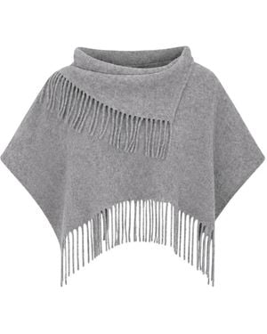 Liviana Conti Fringe-Trim Asymmetric Poncho - Grey