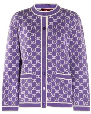Gucci Monogram Pocket Cotton Cardigan - Purple