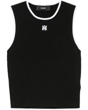 Amiri Ma Logo-Embroidered Ribbed Tank Top - Black