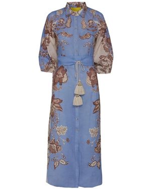 PHILIPPA 1970 Rene Floral-Print Belted Midi Dress - Blue