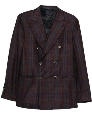 Caruso Double-Breasted Checked Jacket - Black