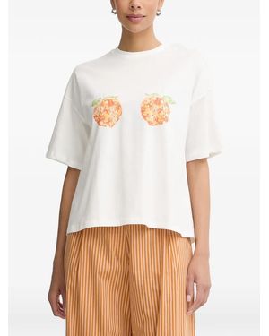 Never Fully Dressed Peach-Print Cotton T-Shirt - White