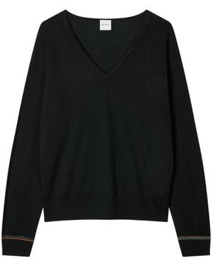 Paul Smith V-Ausschnitt-Pullover mit Streifen - Schwarz