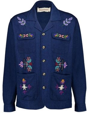 BAZISZT Beaded Floral Shirt - Blue