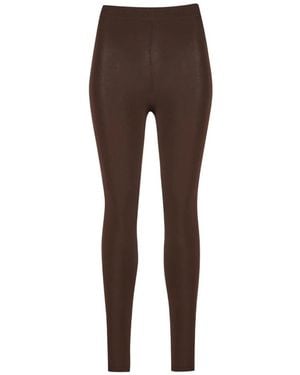 Balenciaga Logo-Embroidered Ribbed-Waistband Leggings - Brown
