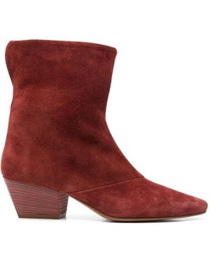 forte_forte Suede Pointed-Toe Ankle Boots - Red
