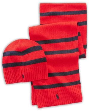 Polo Ralph Lauren Striped Scarf And Beanie Hat Set - Red