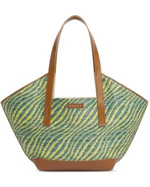 Marni Two-Tone Raffia-Effect Tote Bag - Green