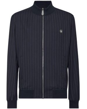 Philipp Plein Pinstriped Bomber Jacket - Blue