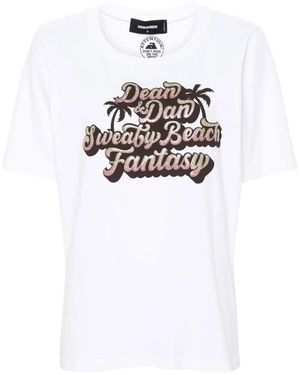 DSquared² Sweaty Beach Fantasy Cotton T-Shirt - White