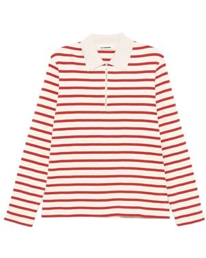 Jil Sander Striped Zip Polo Shirt - Red
