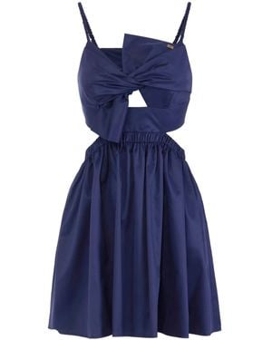 Elisabetta Franchi Popeline-Kleid mit Schleifendetail - Blau