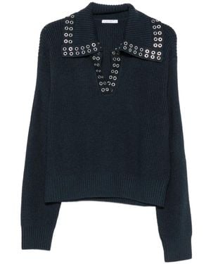 Patrizia Pepe Eyelet-Embellished Ribbed-Knit Jumper - Blue