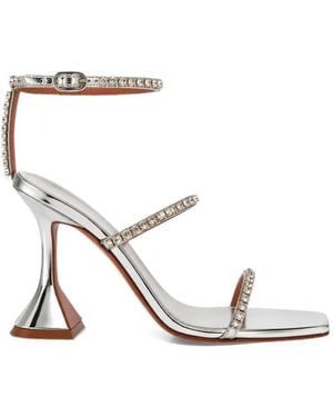 AMINA MUADDI Gilda Sandals 95 Ivory Satin And Crystals - White