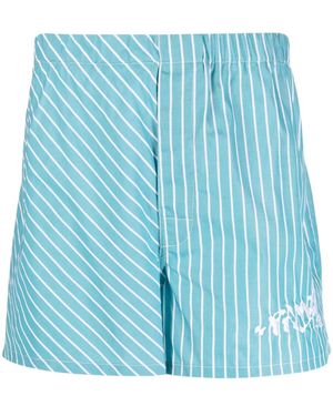 Palmier Logo-Print Striped Cotton Shorts - Blue