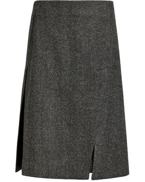 Stella McCartney Herringbone Side-Slit Midi Skirt - Gray