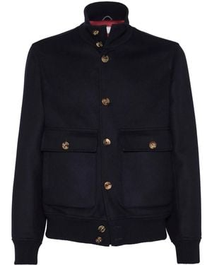 Brunello Cucinelli Leather Bomber Jacket - Blue