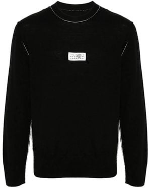 MM6 by Maison Margiela Crew Neck Jumper With Contrasting Stitch Detail - Black