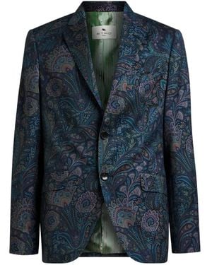 Etro Veste En Laine À Fleurs - Blue