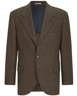 Brunello Cucinelli Cashmere Prince Of Wales Tailor Blazer - Brown