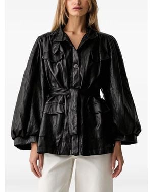 ViCOLO Belted Puff-Sleeve Jacket - Black