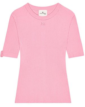 Courreges Buckle-Sleeve Ribbed T-Shirt - Pink