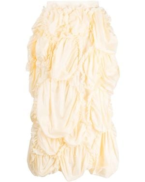 Enfold High-Waisted Ruffled Midi Skirt - Natural