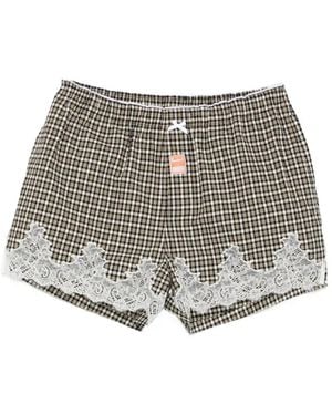 Martine Rose Check Lace-Trim Shorts - Grey