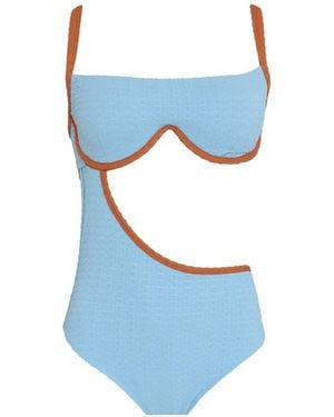 Brigitte Bardot Bañador texturizado con abertura - Azul