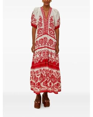 FARM Rio Vestido midi con motivo floral - Rojo
