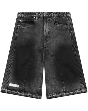PDF Pleated-Panel Denim Shorts - Grey