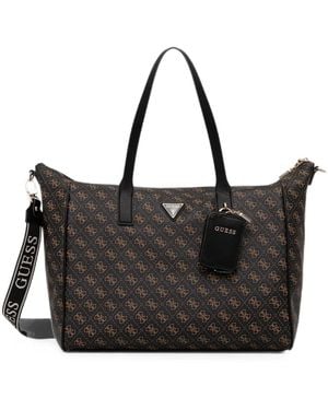 Guess Large Latona Monogram-Pattern Tote Bag - Black