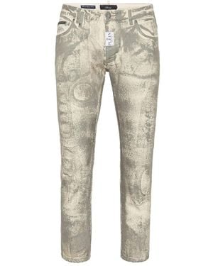 Philipp Plein Metallic-Splatter Jeans - Natural