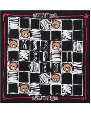 Moschino Sciarpa A Quadri Con Stampa Teddy Bear - Nero