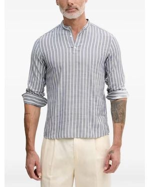 Benetton Striped Band-Collar Shirt - Grey