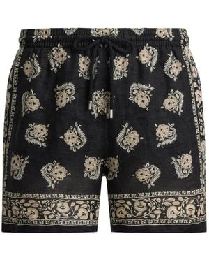 Ralph Lauren Drawstring Floral-Pattern Swim Trunk - Black
