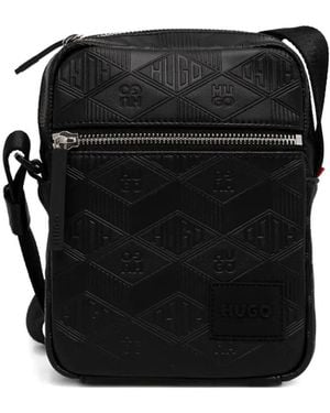 HUGO Logo-Patch Debossed Messenger Bag - Black