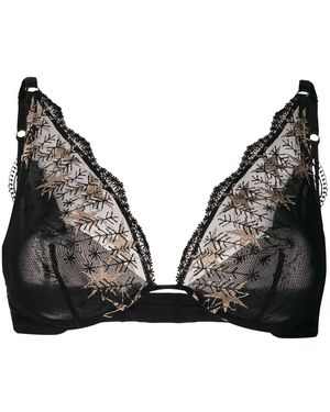 Chite' Lace-Embroidered Cotton Blend Bra Top - Black