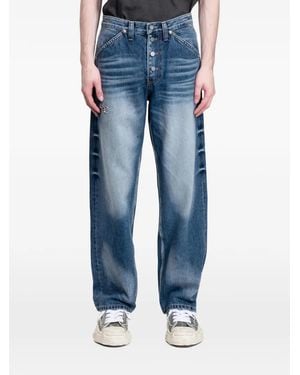THUG CLUB Faded-Effect Wide-Leg Jeans - Blue